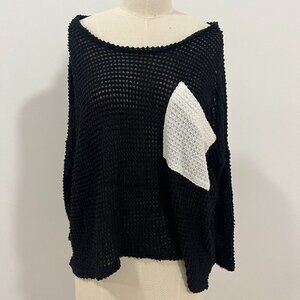 Audrey Black Waffle Knit Scoop Neck White Pocket Sweater